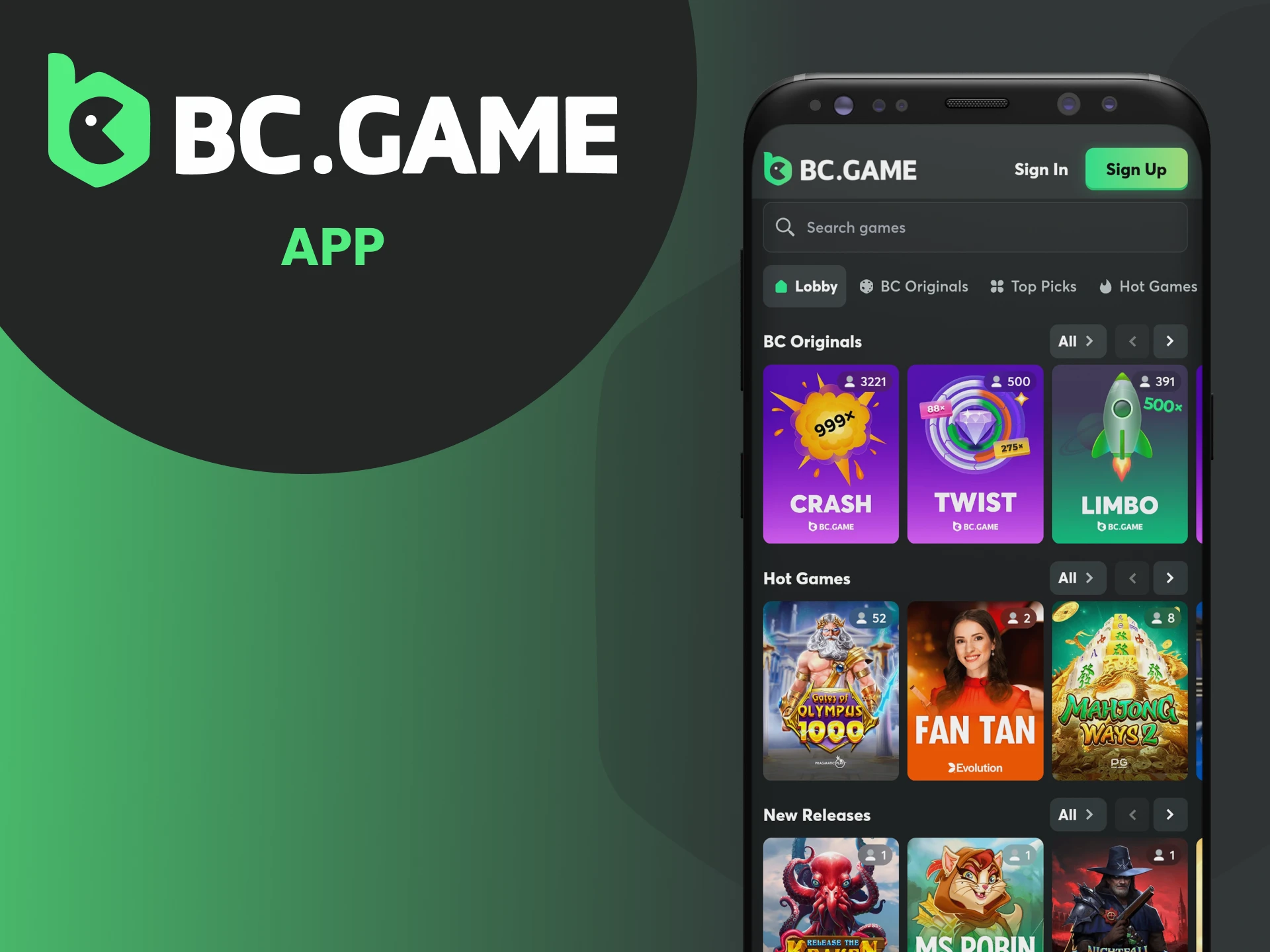 Mainkan permainan kasino favorit Anda dengan aplikasi seluler BC Game.