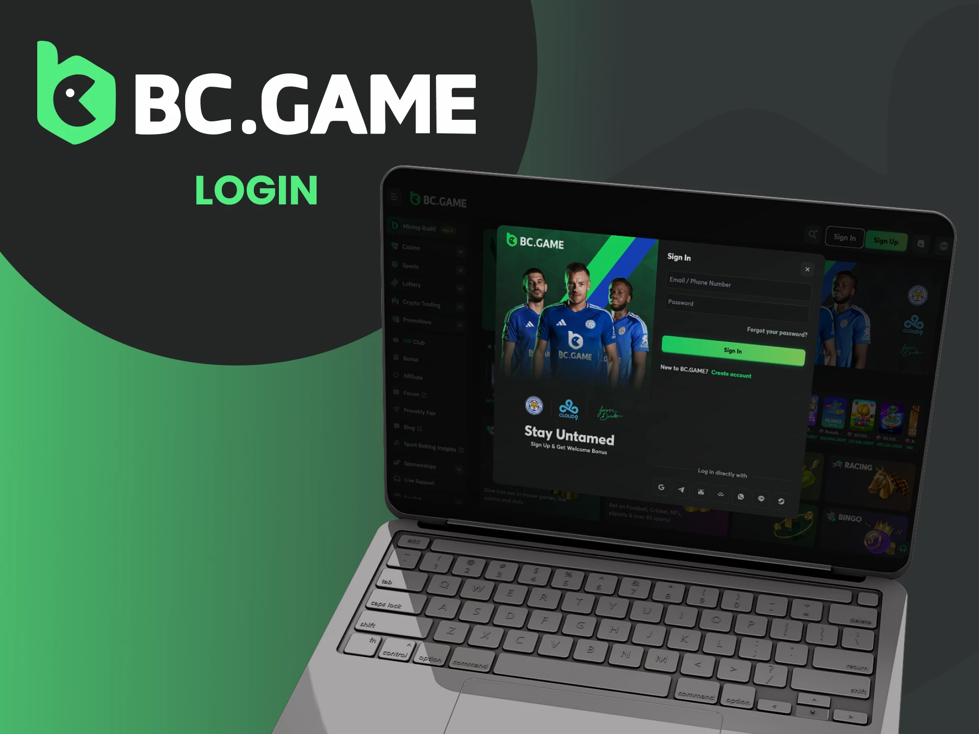 Cara masuk ke akun permainan pribadi Anda di kasino BC Game.
