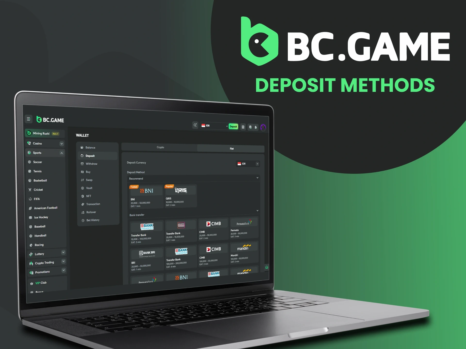 Gunakan petunjuk langkah demi langkah universal tentang cara menambah saldo game Anda di BC Game dan melakukan deposit.