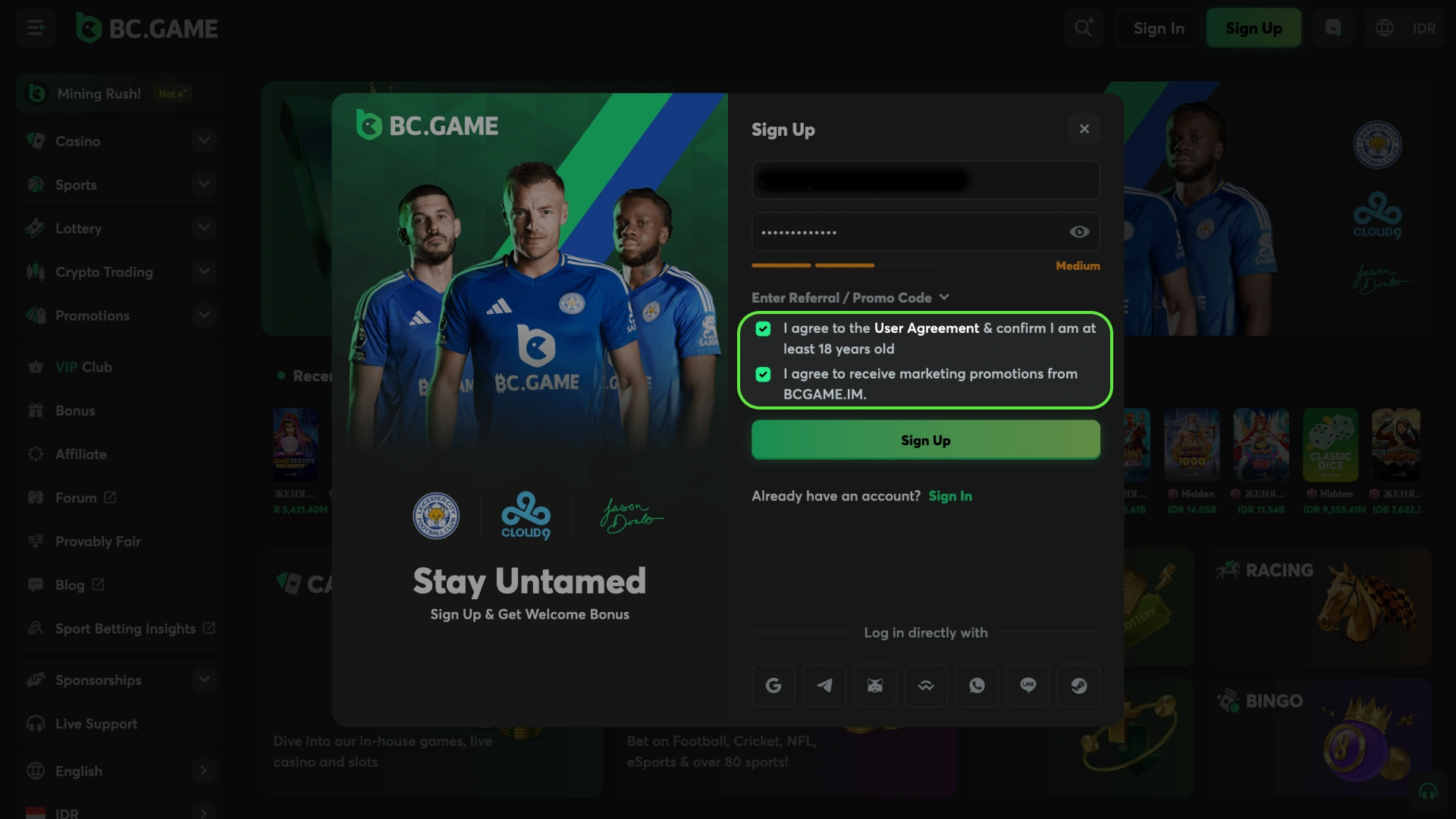 Ketentuan apa yang harus saya setujui saat mendaftar di situs web kasino online BC Game.