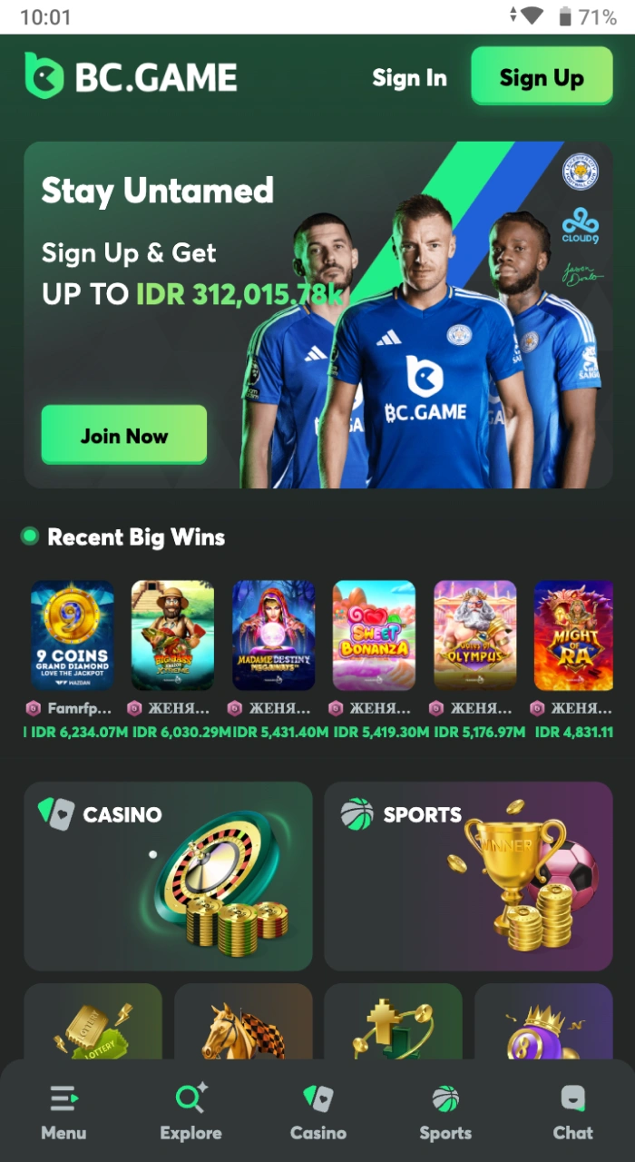 Bagaimana seorang pemain dapat mendaftar di situs web kasino online BC Game di ponselnya.