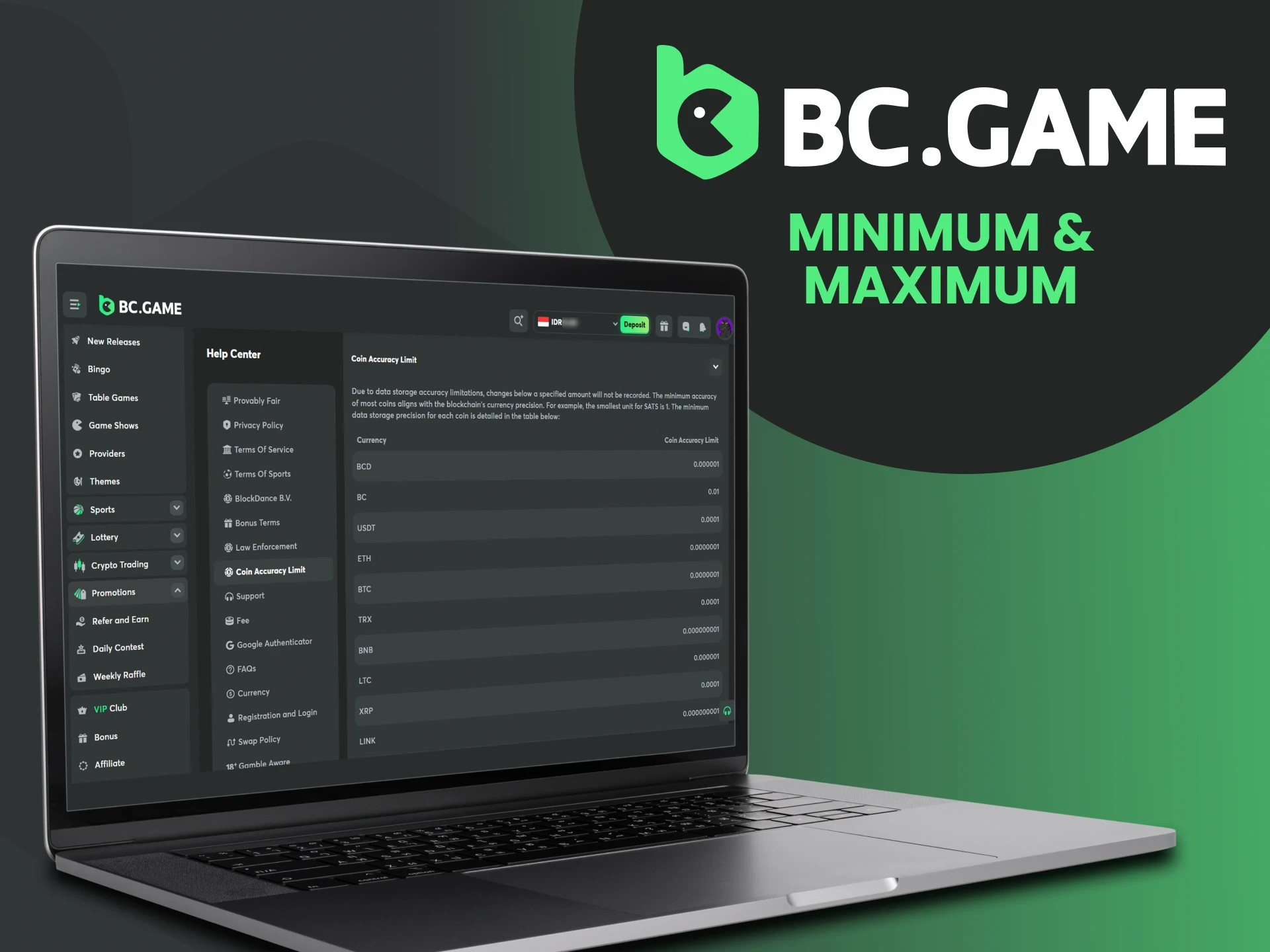 Berapa batas minimum dan maksimum penarikan di BC Game.