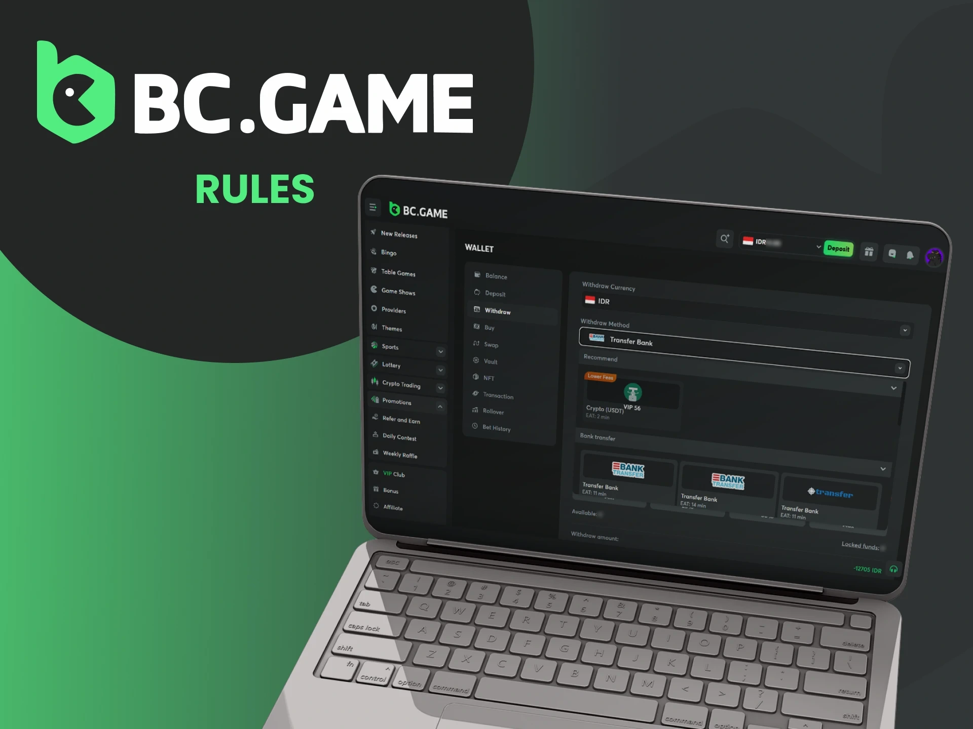 Aturan dan ketentuan untuk penarikan di kasino BC Game.