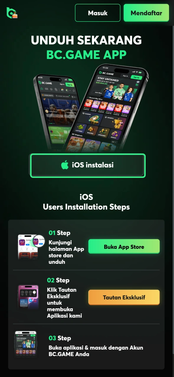 Pilih perangkat Anda di halaman aplikasi BC Game.