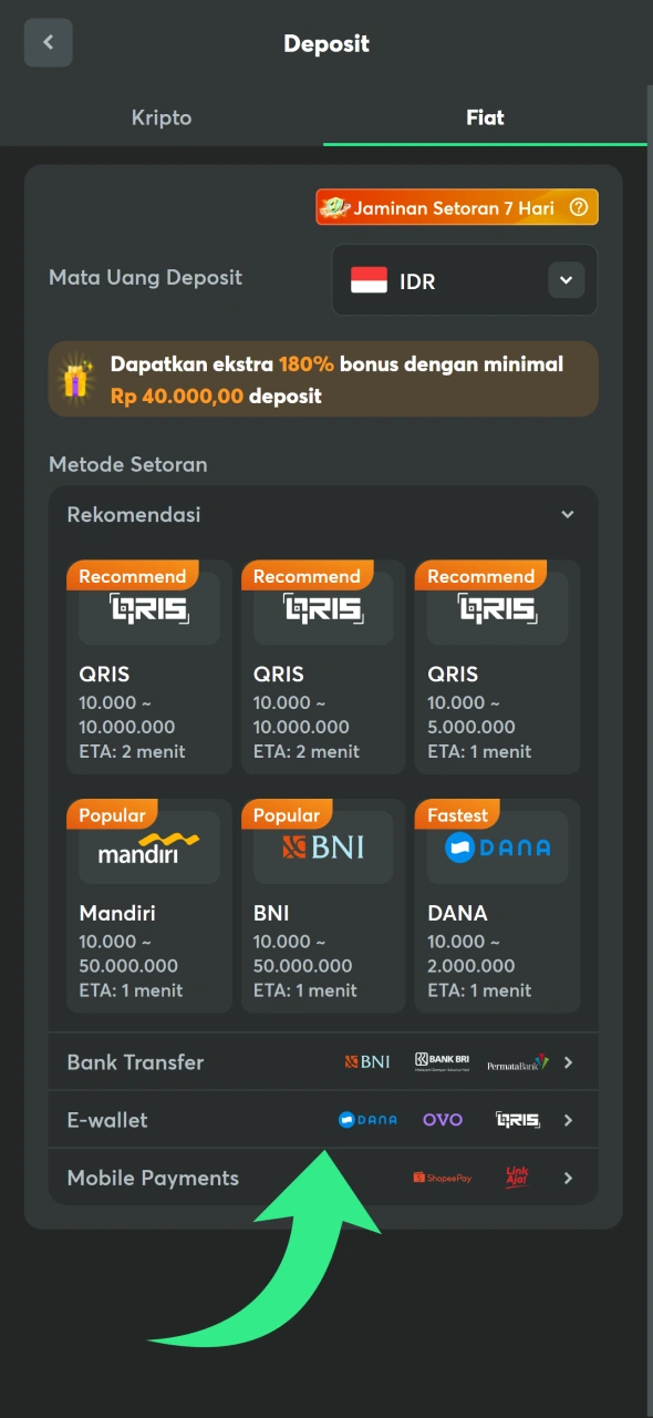 Setorkan sejumlah uang yang akan Anda gunakan untuk bertaruh di BC Game.