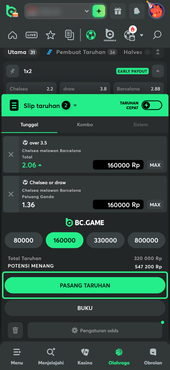 Konfirmasikan taruhan Anda untuk turnamen sepak bola di BC Game.